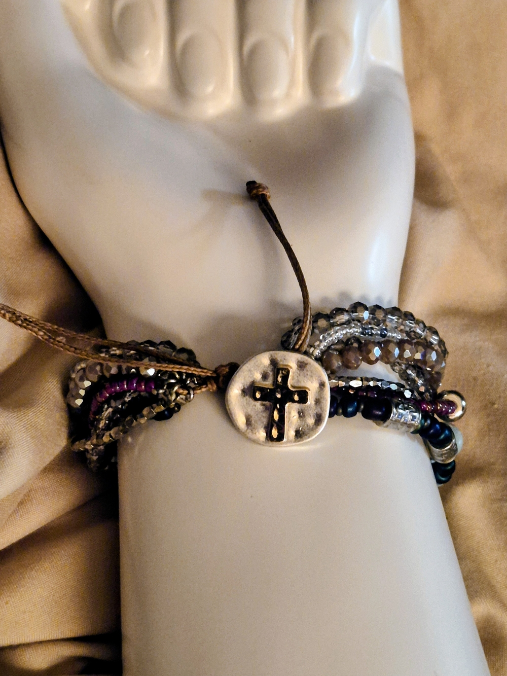 Multicolor Beaded Wrap Bracelet with Cross Accent